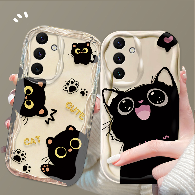 Samsung Galaxy A55 - Cute Big Eyes Black Cat Case